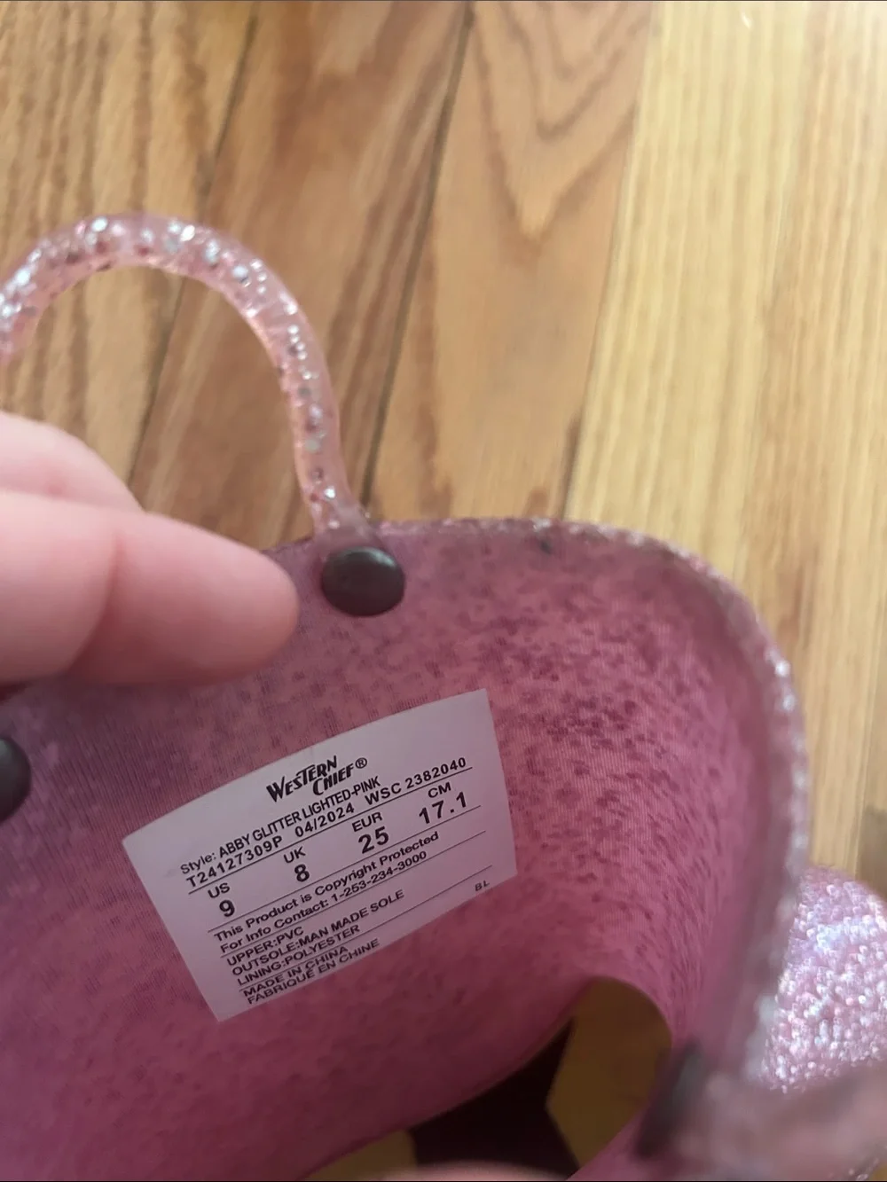 Western Chief Sparkly Pink Glitter Kids Rain Boots with Heart Handles Sz 9
